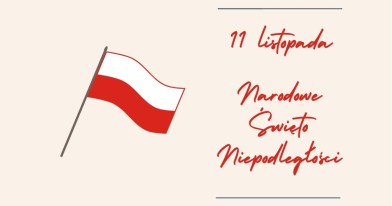 Grafika przedstawiająca flagę Polski i napis informujący o Odzyskaniu Niepodległości przez Polskę 