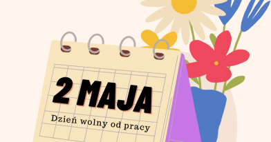 Kalendarz stojący z informacją o wolnym dniu pracy drugiego maja